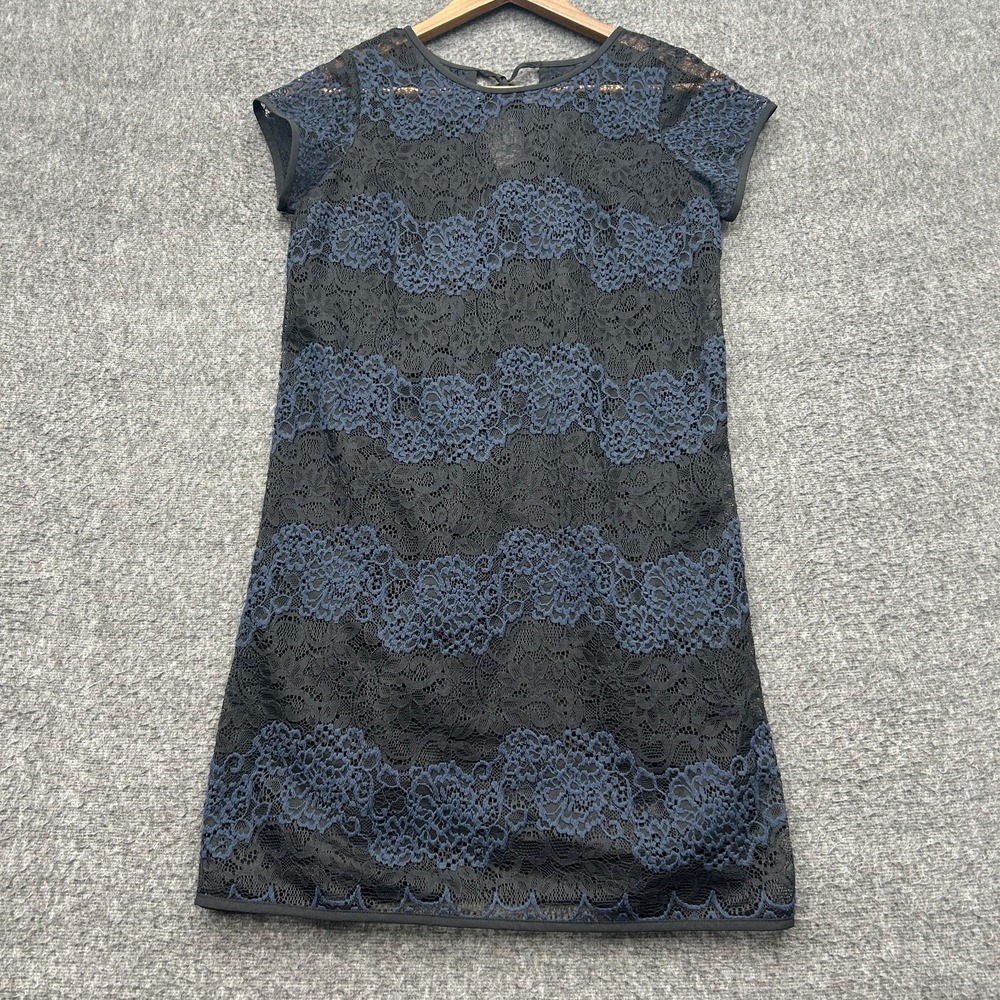 LOFT Floral Lace Striped Shift Dress 0P Cottagecore Romantic Dark Academia